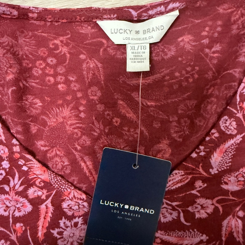 Lucky Brand Boho Floral Peplum Top XL Soft Cotton Modal NWT Romantic Blouse - Picture 6 of 10